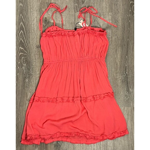 BCBGENERATION Dress Sleeveless Sundress Mini Ruffle Coverup Coral Gauze‎ XL NWT - Picture 4 of 6